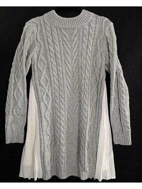 MERCURY DUO Women Cable Knit Pullover Long Line Sweater Sz M Gray Elegant 79-43